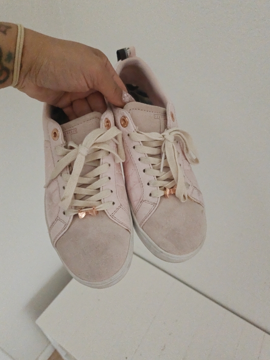 Ted Baker Shoes - Ted Baker Pink Suede Low-Top Sneakers with Rose-Gold Accents